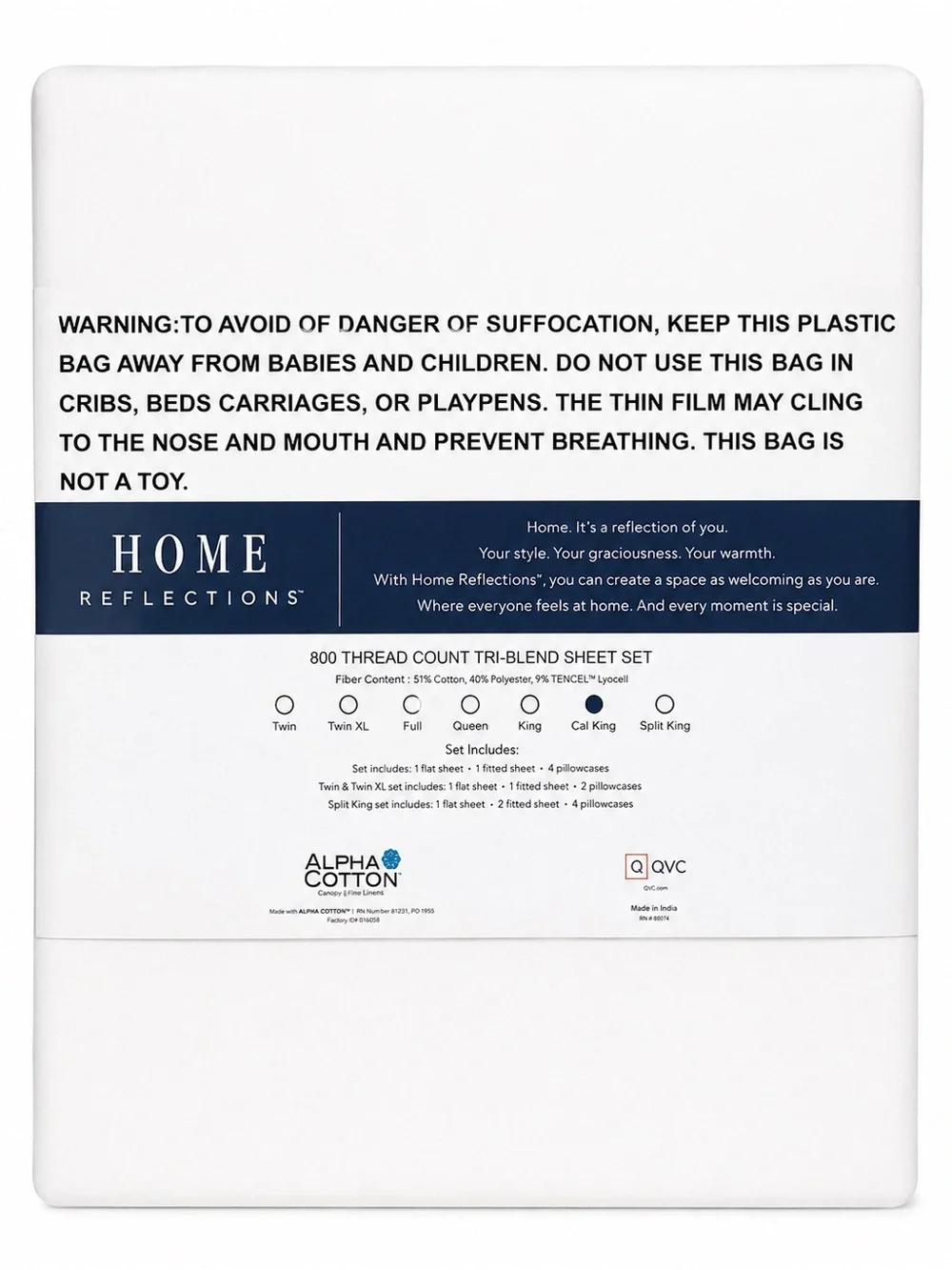 NWT Home Reflections 800TC California King White Sheet Set
